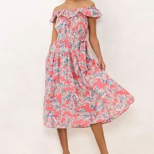 LC Lauren Conrad flirty off the shoulder floral Prairie cottagecore midi dress